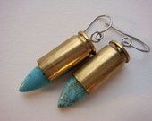 FEMME FATALE---Turquoise Upcycled Bullet Earrings Free Shipping