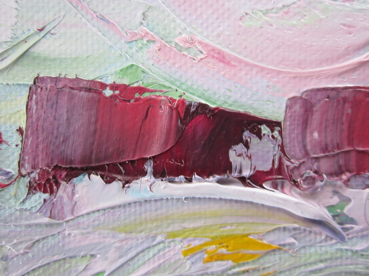 Pink clouds - FREE SHIPPING - Large 39"x28" Original Oil Painting - ready to hang palette knife impasto