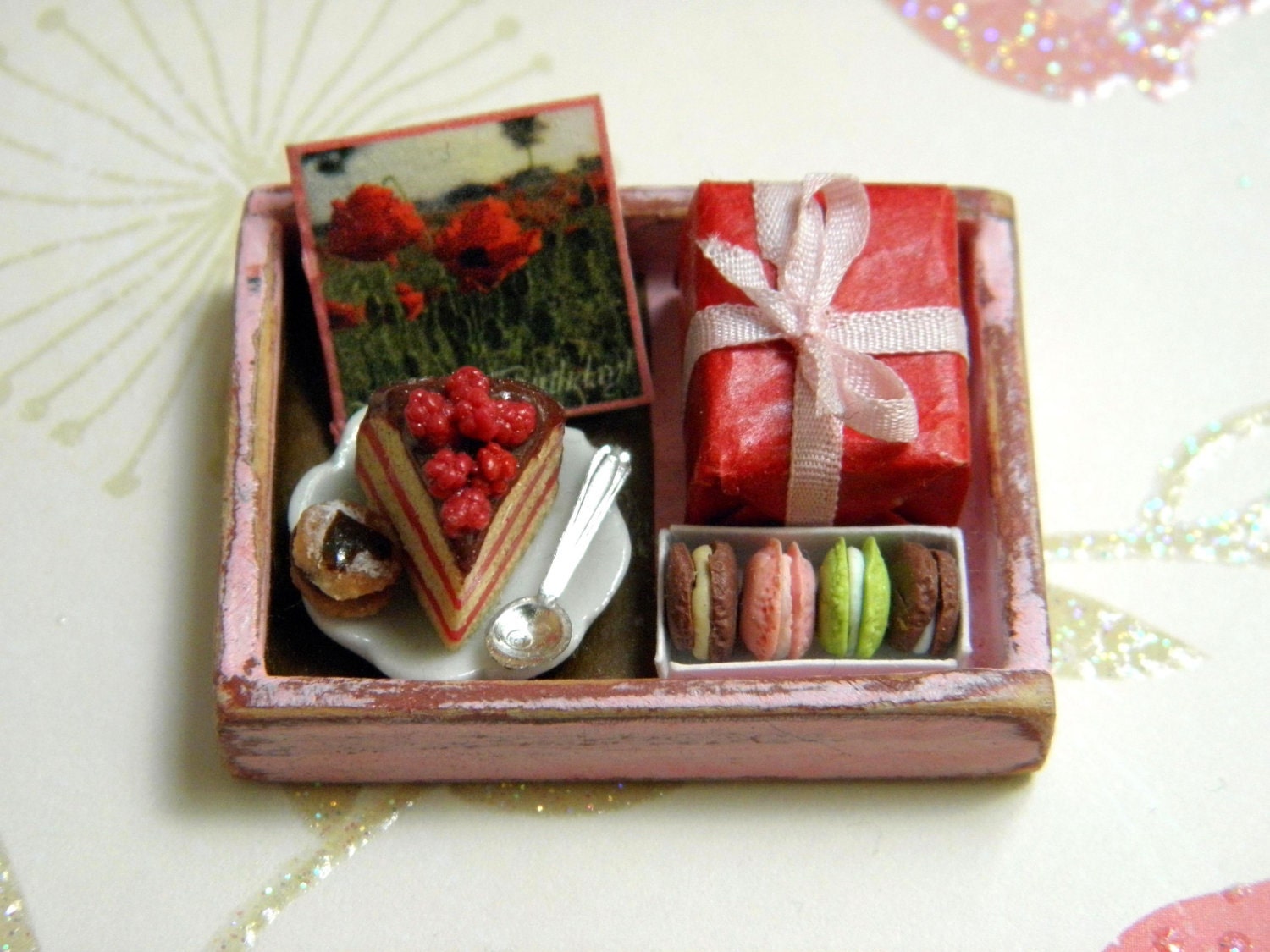 Birthday Tray in Pink - Dollhouse Miniature 1/12 scale