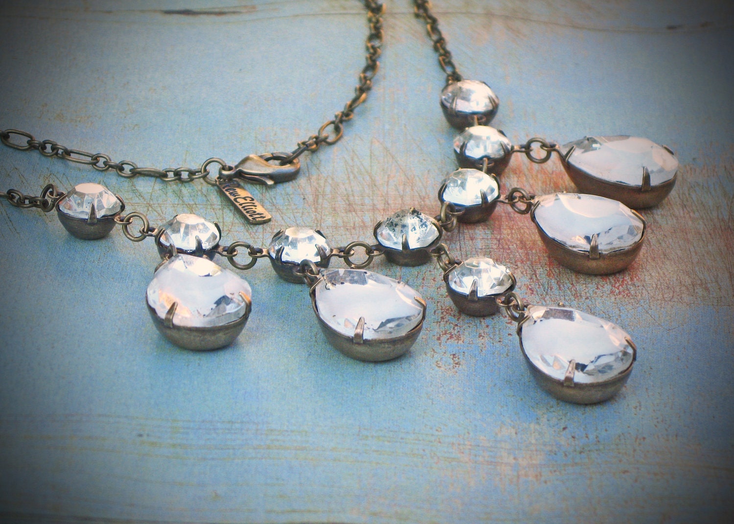 Vintage Rhinestone Necklace, Bridal Wedding Jewelry, Crystal Edwardian