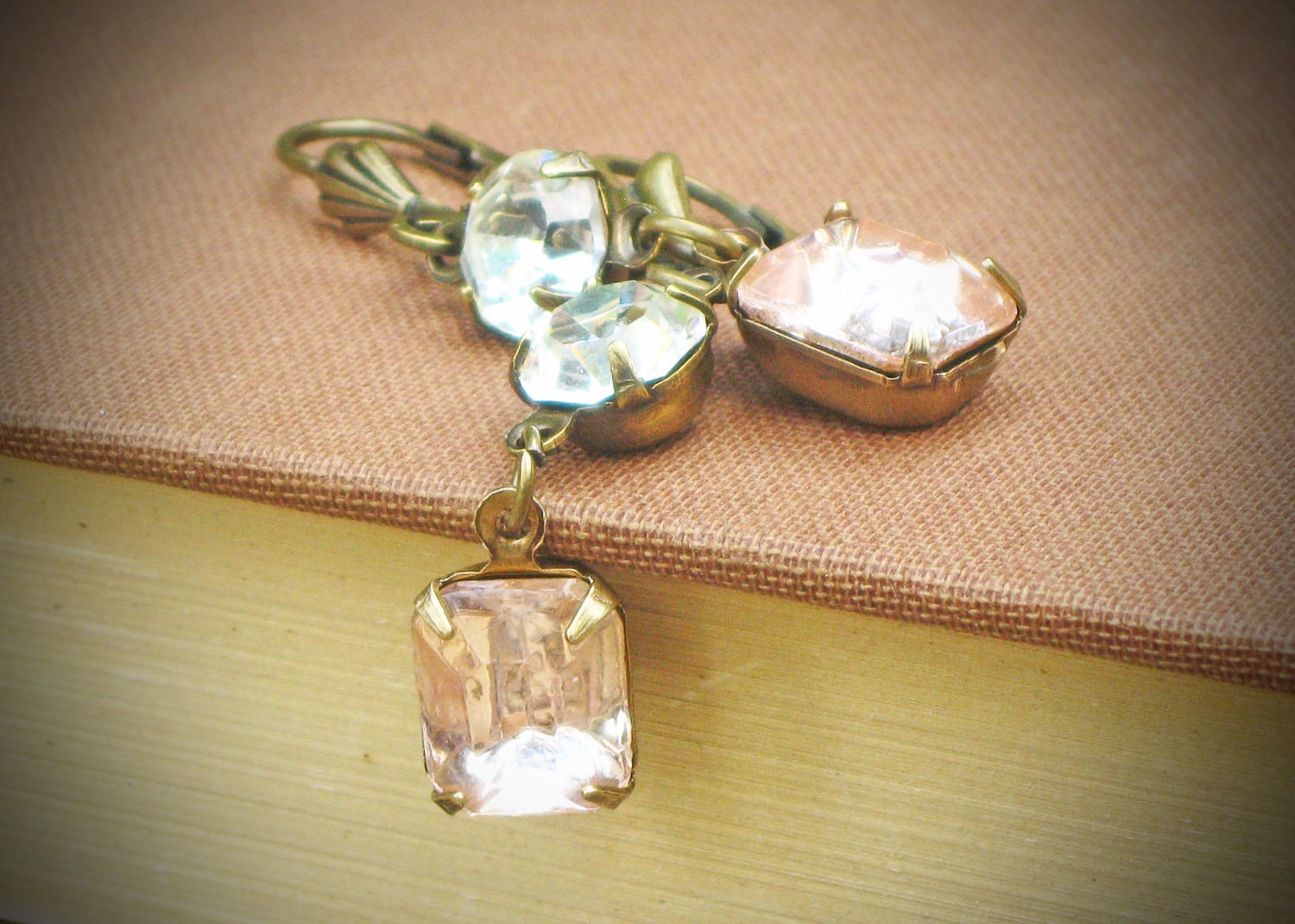 Vintage Rhinestone Earrings, Blush, Pink, Peach, by rewelliott on Etsy