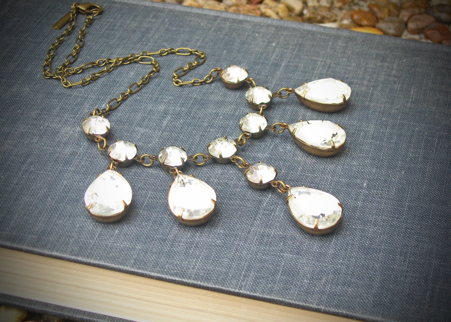 Vintage Rhinestone Necklace, Bridal Wedding Jewelry, Crystal Edwardian