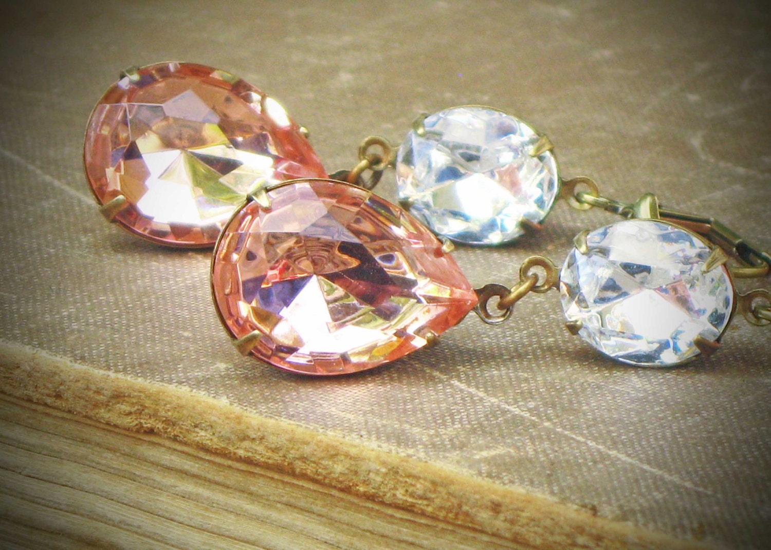 Rhinestone Bridal Earrings, Blush, Wedding, Peach, Pink