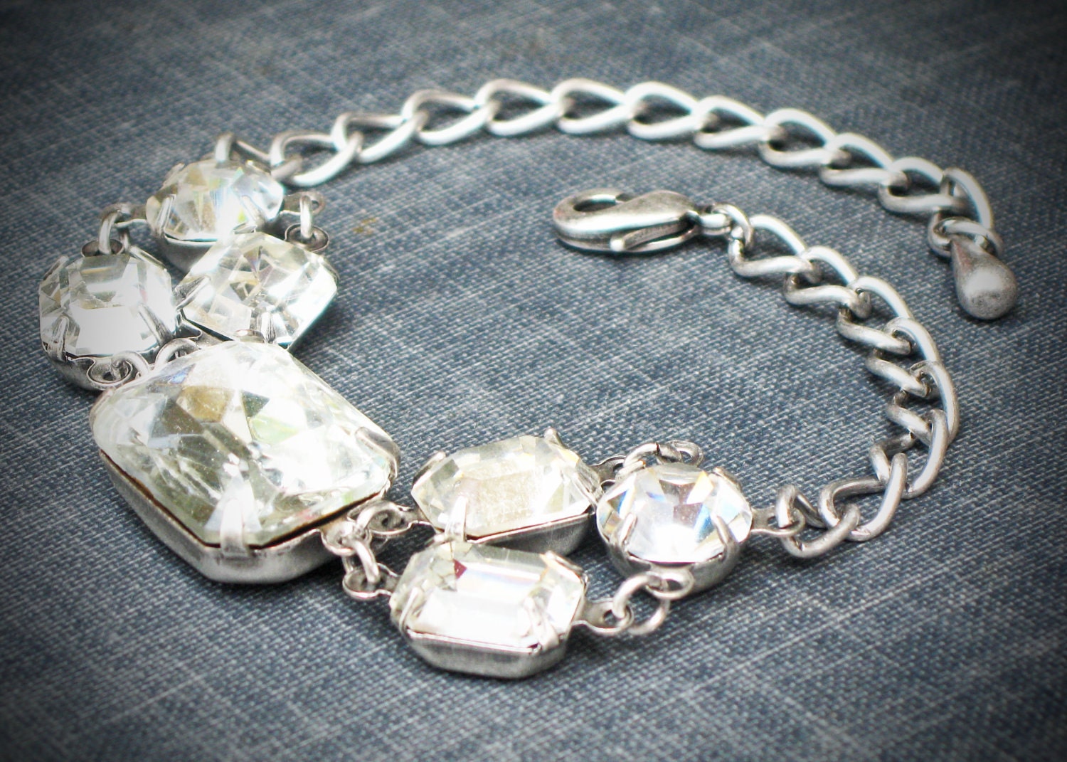 Rhinestone Wedding Jewelry, Bracelet, Bride, Crystal, Clear, Silver, by rewelliott on Etsy