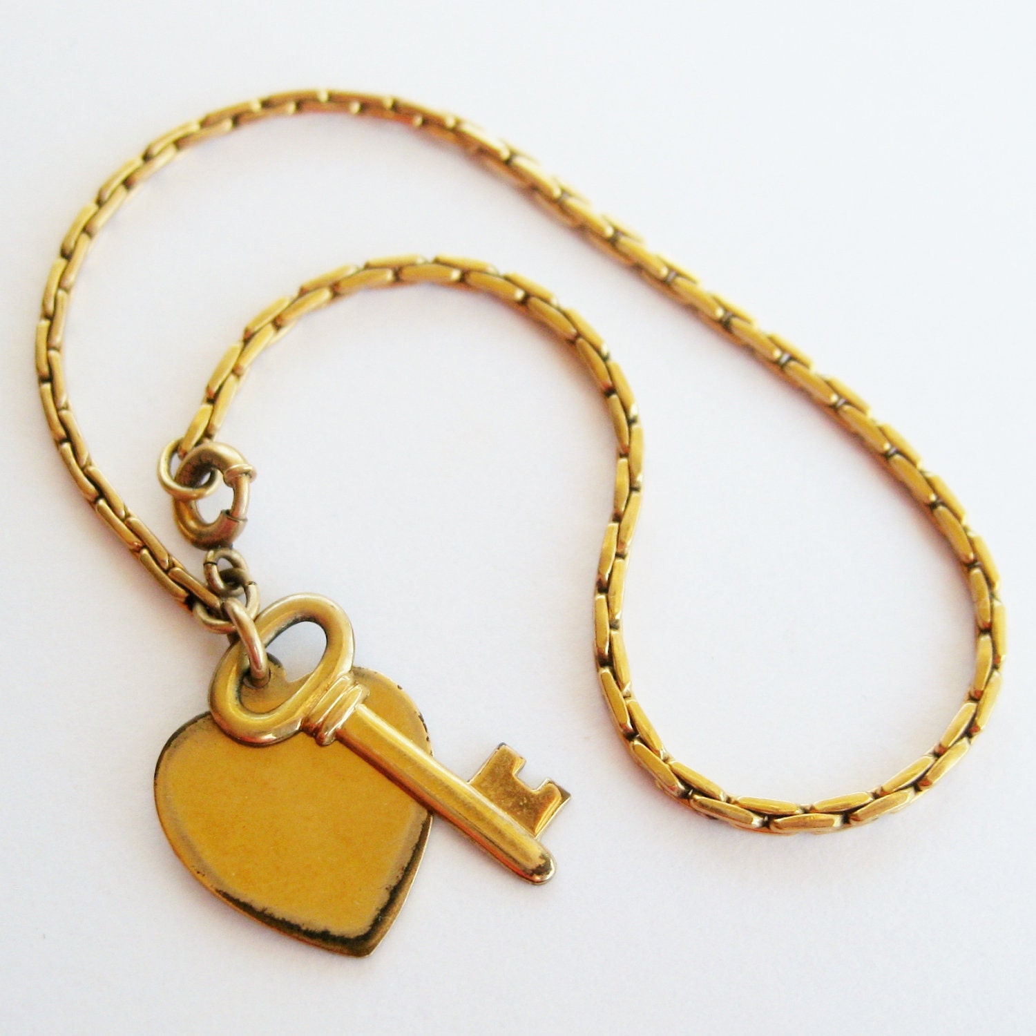Vintage 10k Gold Filled Key to my Heart Novelty Sweetheart Charm Bracelet