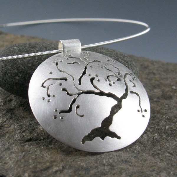 Sterling Silver Cherry Tree Pendant, Handmade