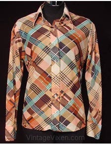 Chic 1970s Plaid Hipster Shirt - Size 11/12 - Bust 40.5