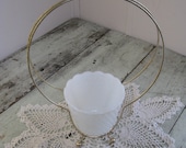 hobnail milkglass vase planter in gold metal stand wedding shabby french apartment cottage chic
