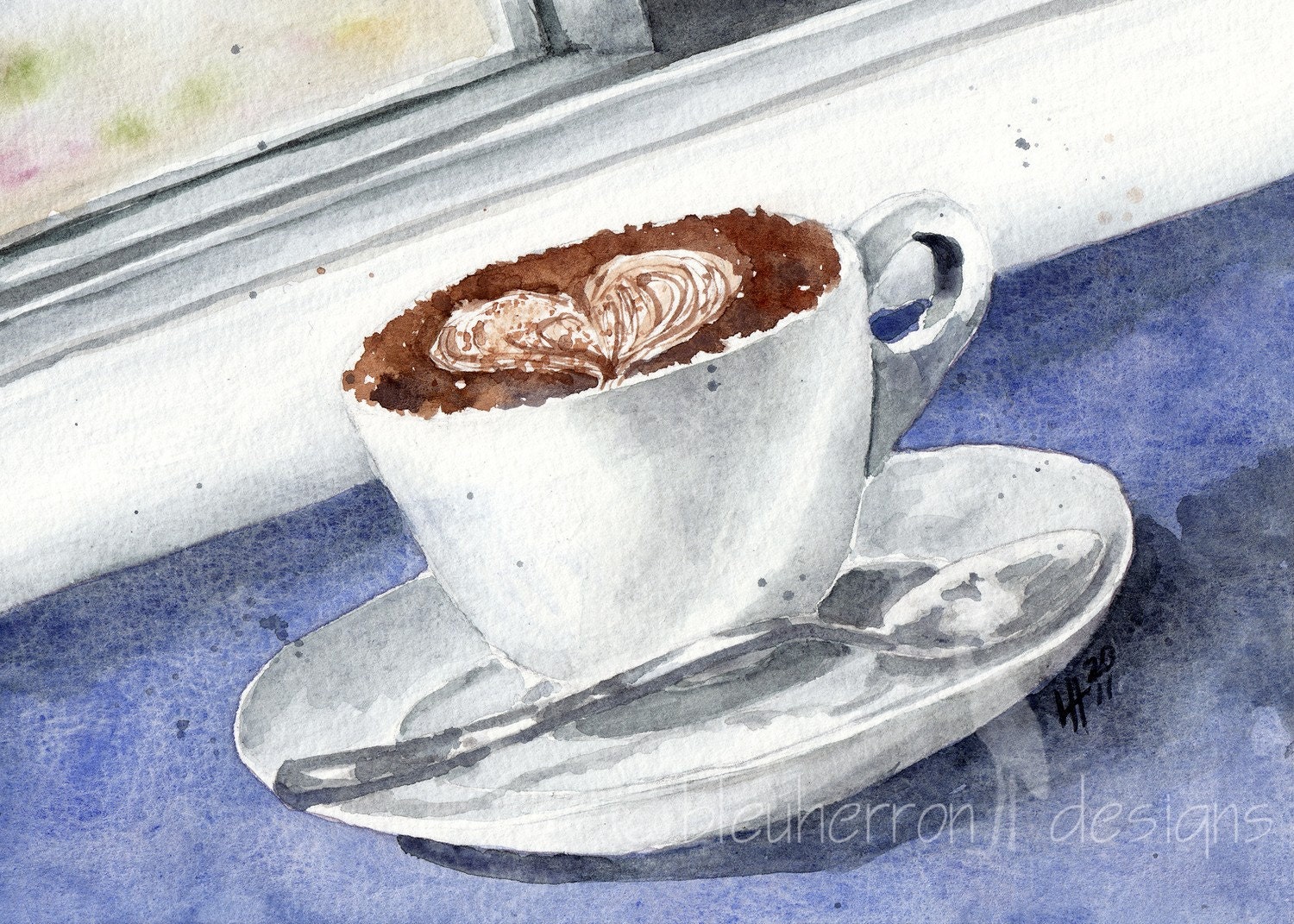 food art coffee- My Cappuccino Heart- 5x7 watercolor print