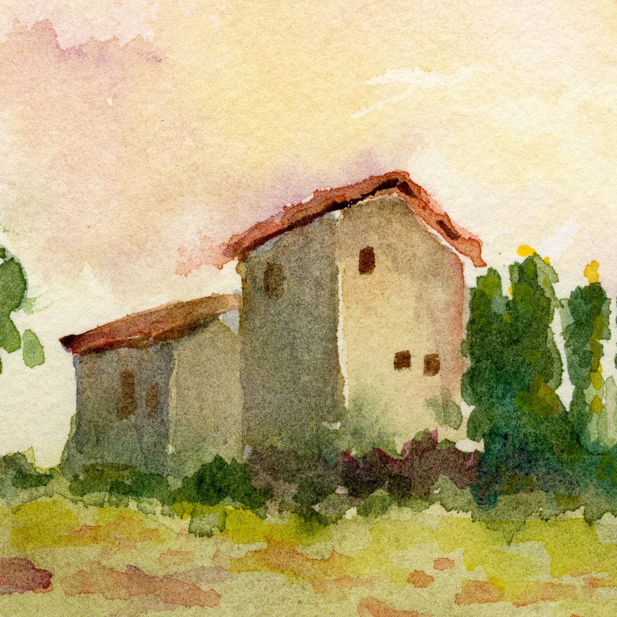 italian landscape- Tuscan Spring- 11x14 watercolor print