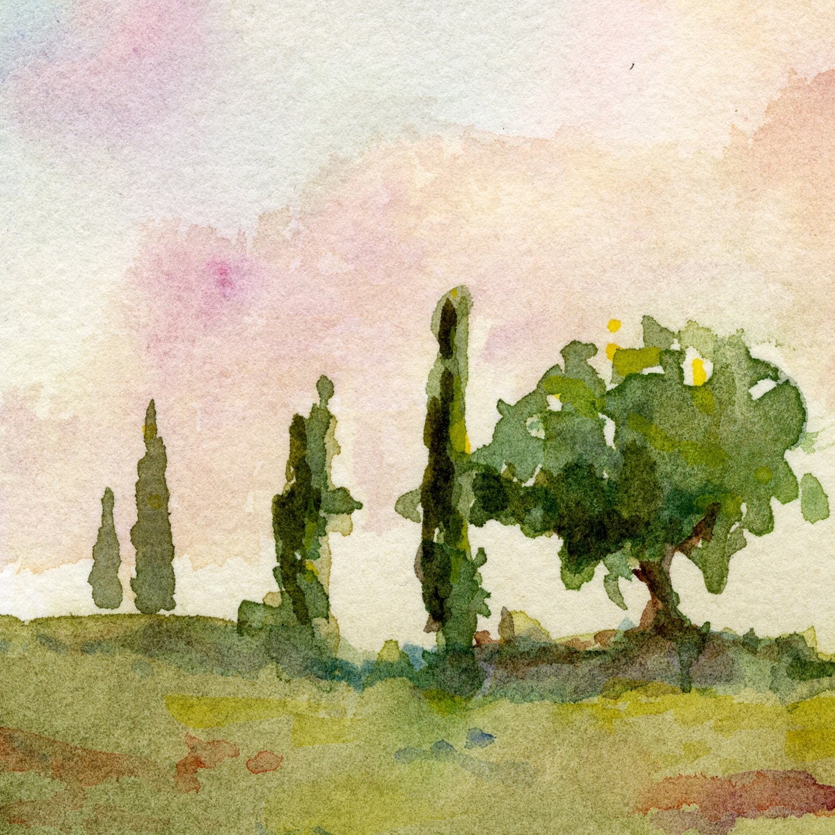 italian landscape- Tuscan Spring- 11x14 watercolor print
