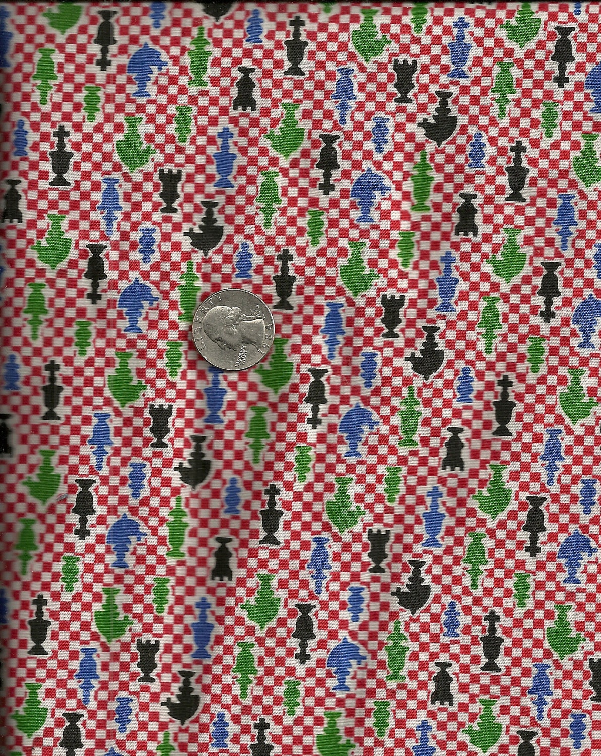 Cotton Fabric Chessmen on Checked Background 2 1/3 yards X0076
