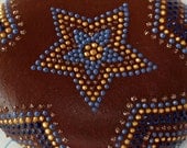 Blue & Gold Star Dot Painted Rock