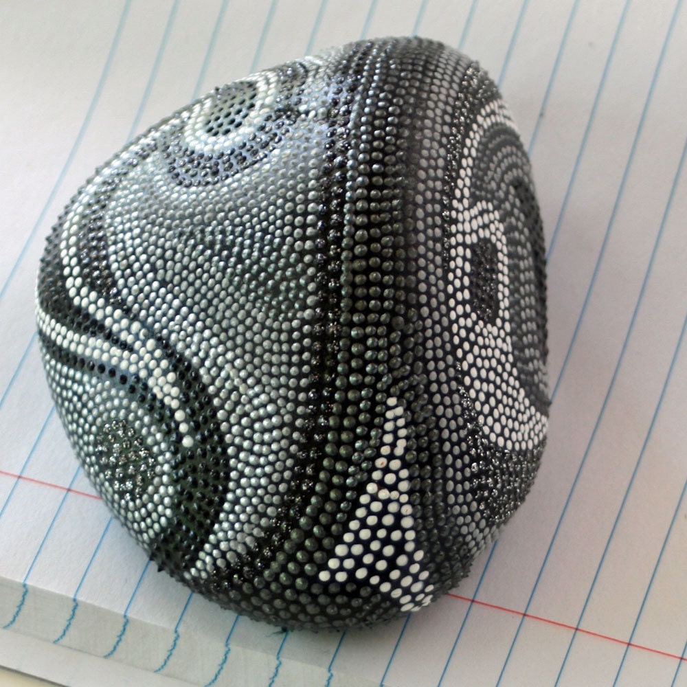 Black, White and Shades of Gray Painted Dot Rock