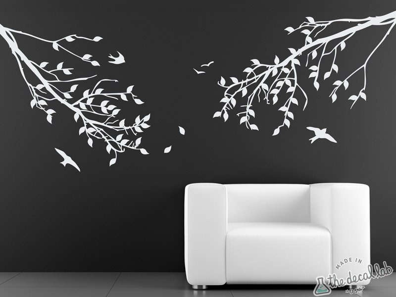 Branches and Birds Vinyl Wall Decal Set - One Color - Nature Wall Stickers