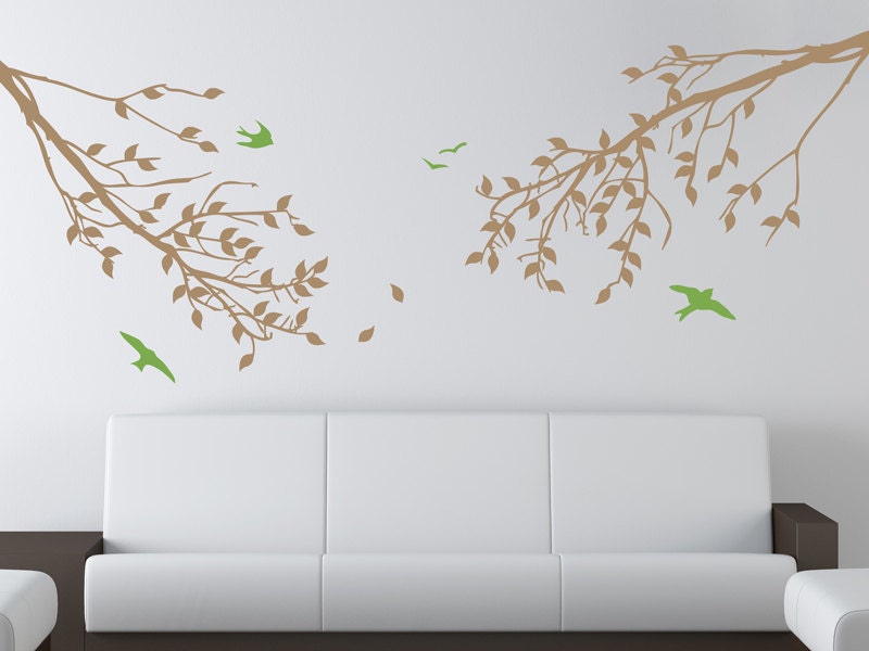 Branches and Birds Vinyl Wall Decal Set - Two Color - Nature Wall Stickers