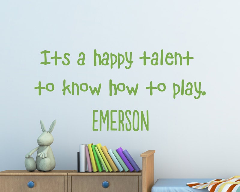 Play Happy Talent Wall Quote, Ralph Waldo Emerson, Vinyl Wall Decal, Wall Words, Wall Art
