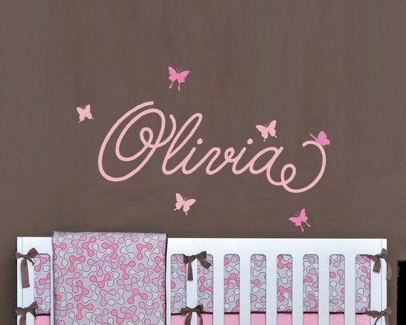 Childrens Custom Name Wall Decal, Butterflies Personalized Girls Name Wall Sticker, Kids Wall Decor, Kids Room Decor
