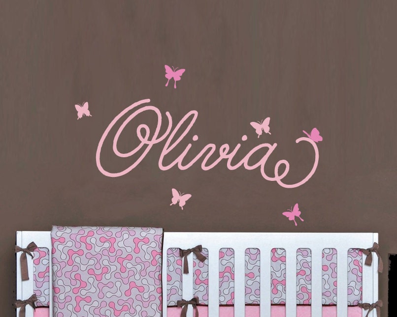Childrens Custom Name Wall Decal, Butterflies Personalized Girls Name Wall Sticker, Kids Wall Decor, Kids Room Decor