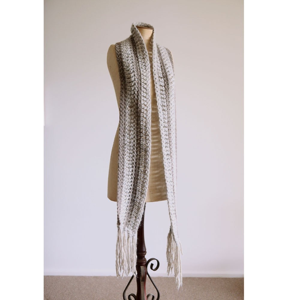 Chunky Elegance Gray Grey Neutral Long Wool Scarf