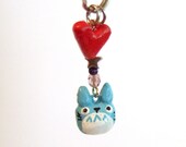 Light blue Totoro charm (with heart) Keychain