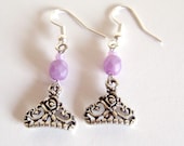 Adorable princess crown / tiara earrings, with purple beads