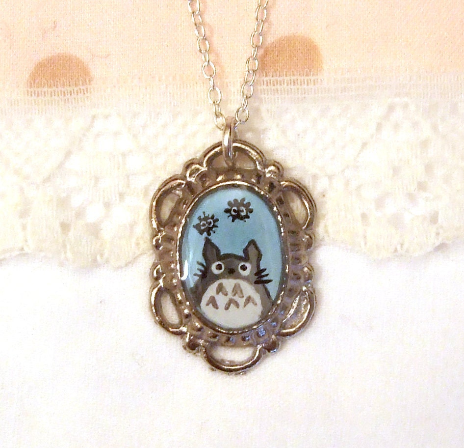 Totoro, original art, hand painted pendant, s necklace