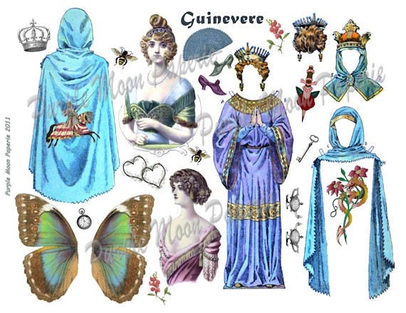 Guinevere of Camelot Digital Sheet Paper Dolls clip art card making atc aceo gift ornament storybook Download U-Print no 22
