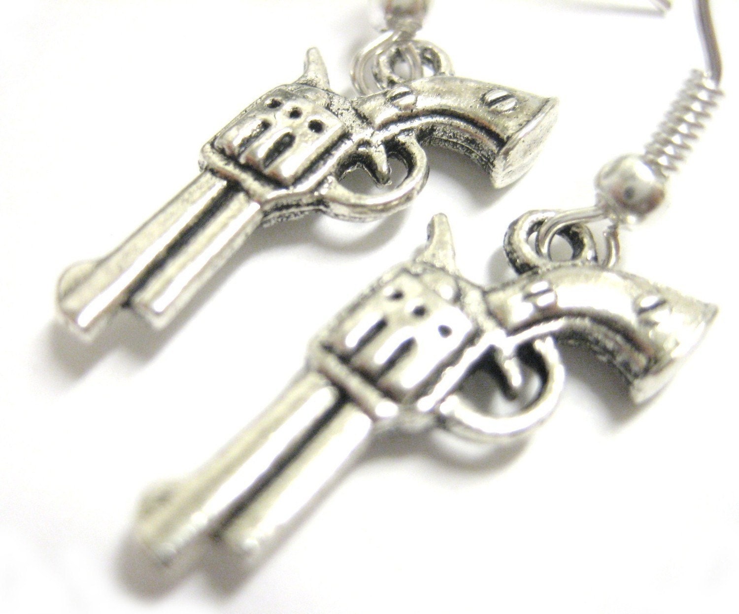 Silver Gun Earrings Gun Jewelry Pistol Earrings by luckymejewelry