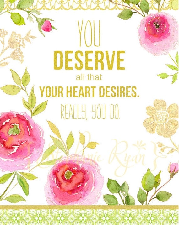 Art Print Floral Watercolor Illustration Heart Desires.