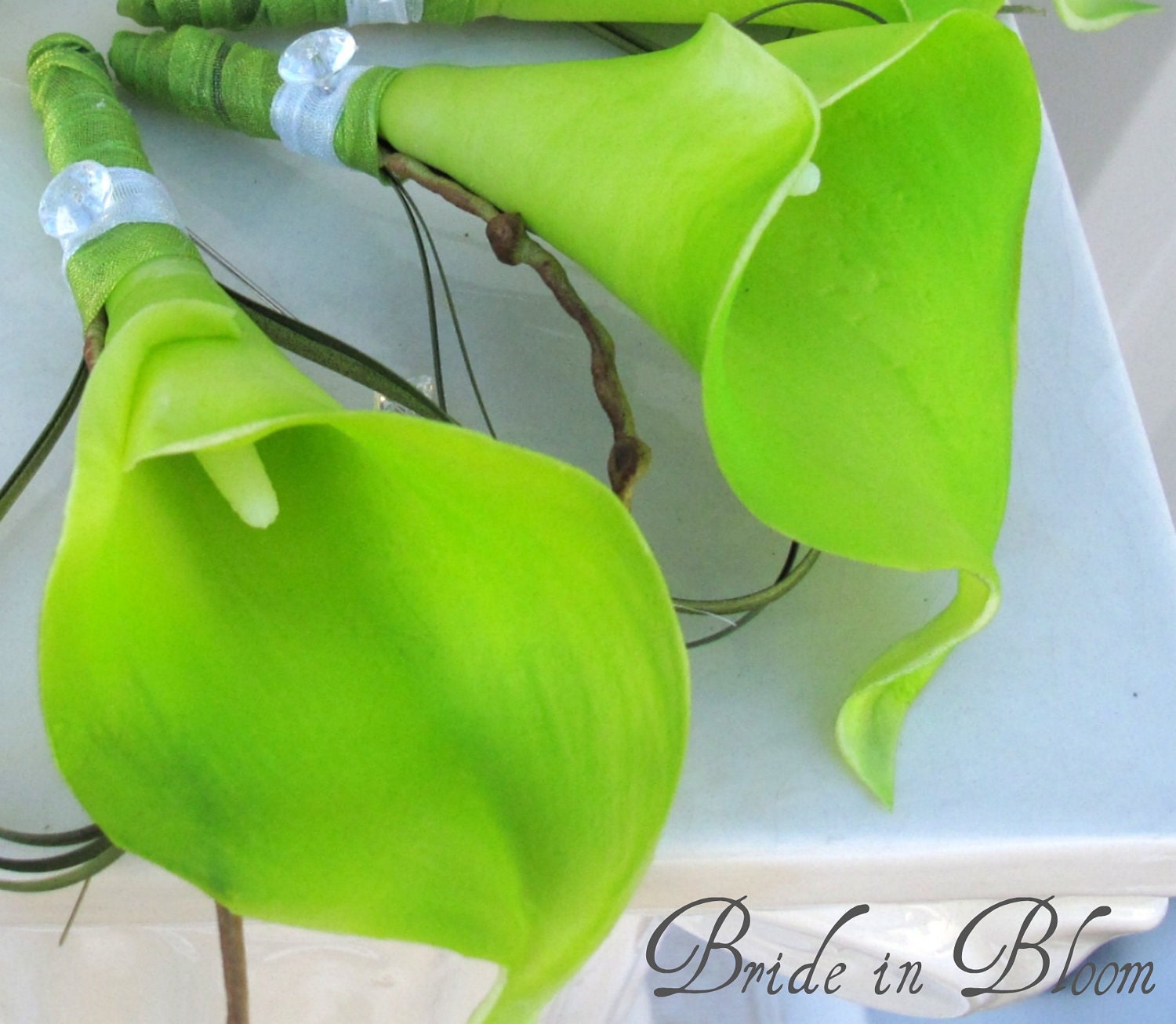 Lime green boutonniere real touch calla lily men groomsmen wedding boutonnieres