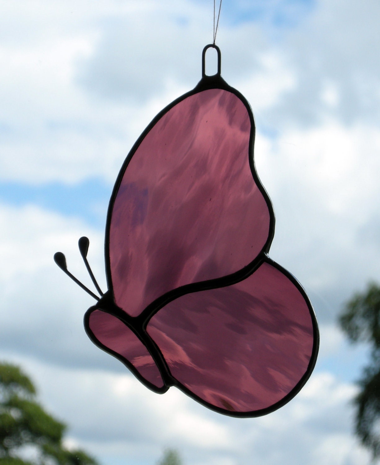 Stained Glass Window Ornament (Butterfly) Medium Rose