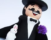Magician with Rabbit Wood Figure Cake Topper - READY TO SHIP