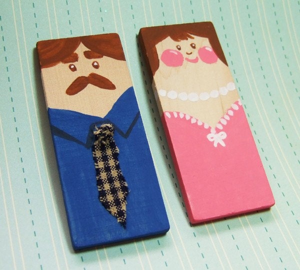 Wooden People Handpainted Collectible Magnets