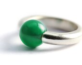 Simple ring, unique jewelry, designer work, green agate stone&silver