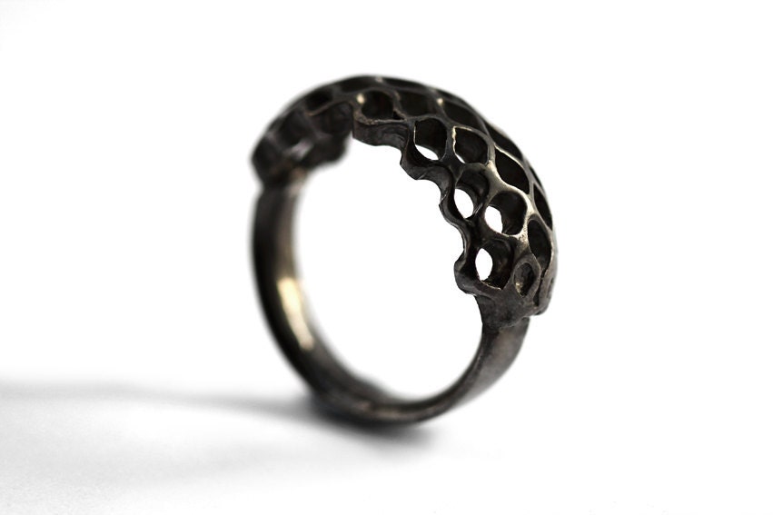 Black Art contemporary silver ring, modern jewelry design - CADIjewelry
