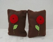Book Ends Red Poppies on Chocolate  Felt