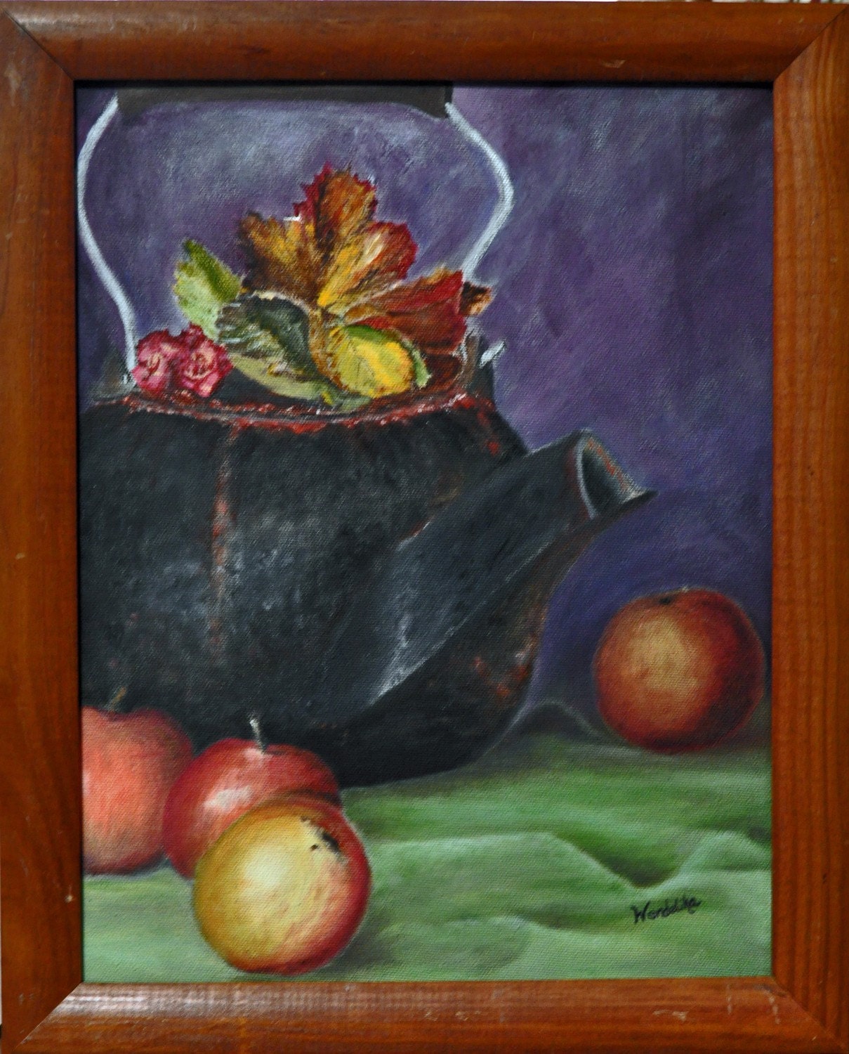 Teakettle oil painting with frame