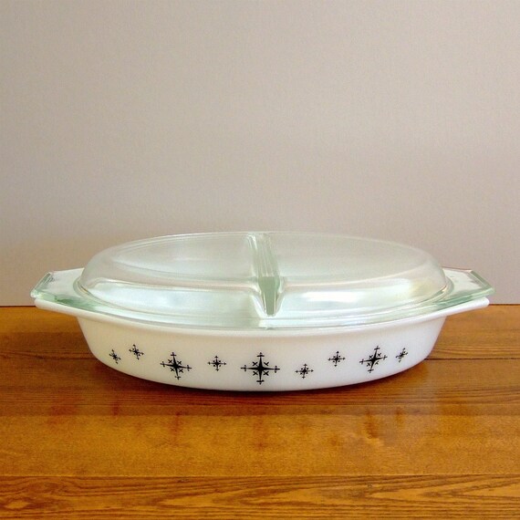 Pyrex Compass Divided Casserole Dish Rare by MeadowviewVintage