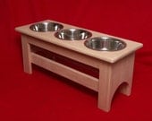 Elevated Large Dog Feeder Solid Oak Wood 12 Inch High Two Quart  FREE NAME and STAIN