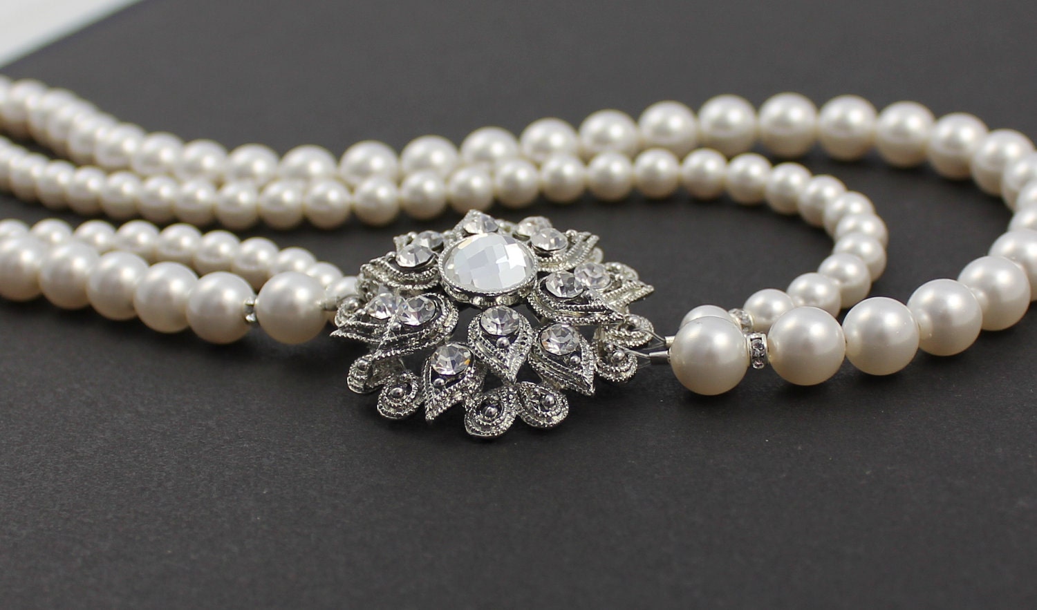 Pearl Bridal Necklace, Vintage Crystal Wedding Necklace,  Wedding Jewelry ANAIS 2