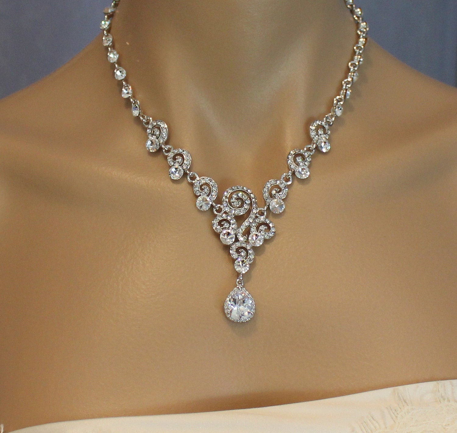 Bridal Necklace, Art Deco Pave Crystal Bridal Necklace, Wedding Jewelry, Bridal Jewelry,  BeFrosted SIAN