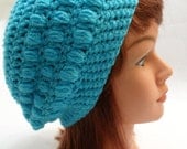 Crochet Ribbed Slouch Tam Beanie in Turqua Small