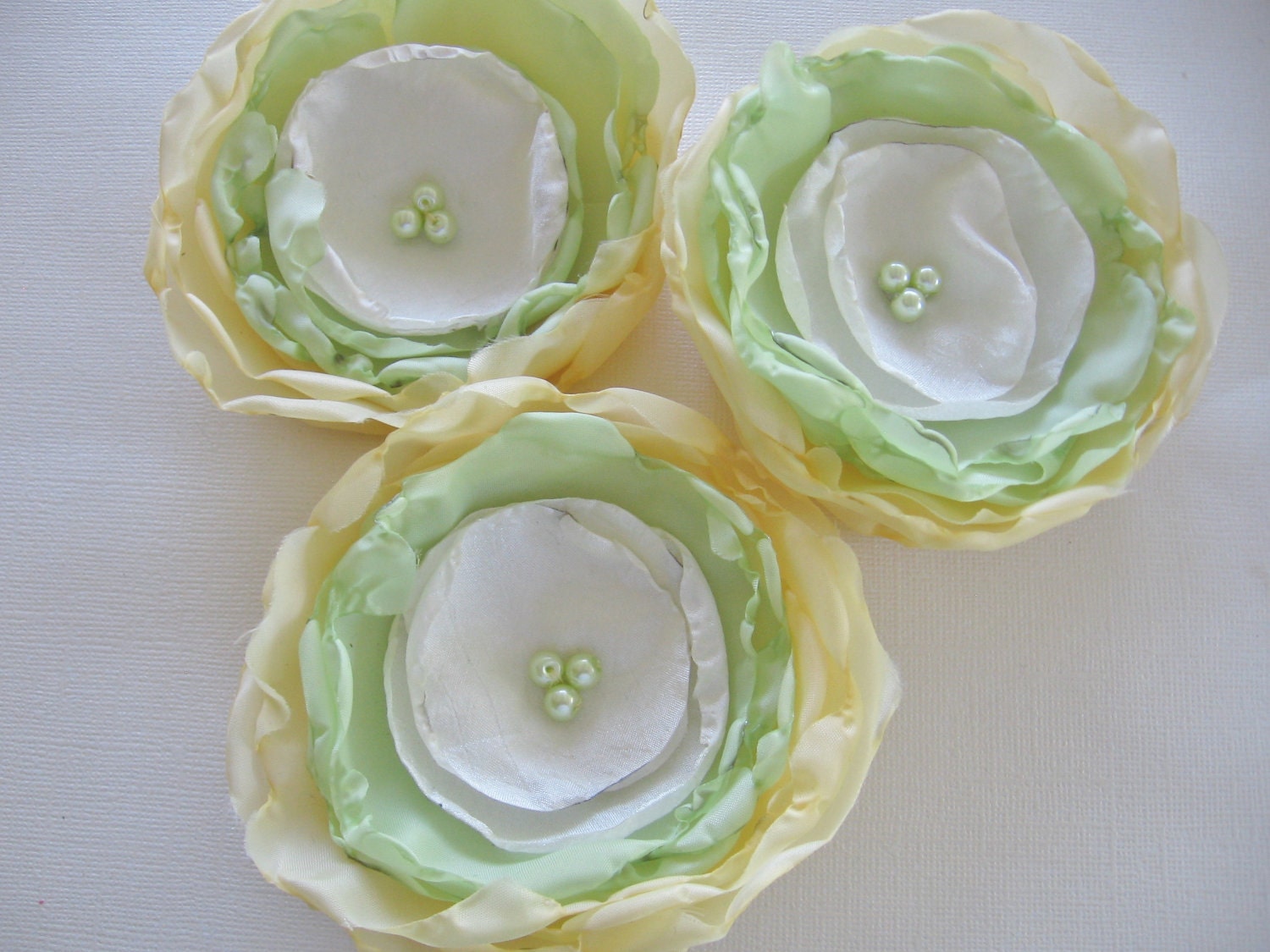 fabric flower sew on applique embellishments in  lemon lime for hair accessories, home decor, bridal sash