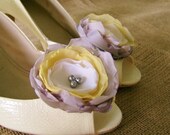Yellow gray and ivory fabric flower shoe clips wedding shoe clips, special occasion