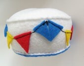SALE - Bright felt bunting on white recycled felt pincushion handsewn