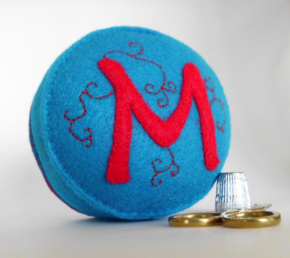 Personalized Custom Pincushion - You choose the letter & colours - recycled felt hand sewn pin cushion