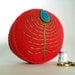 SALE - Peacock Eye Feather Pincushion Embroidered on Bright Red recycled felt handsewn