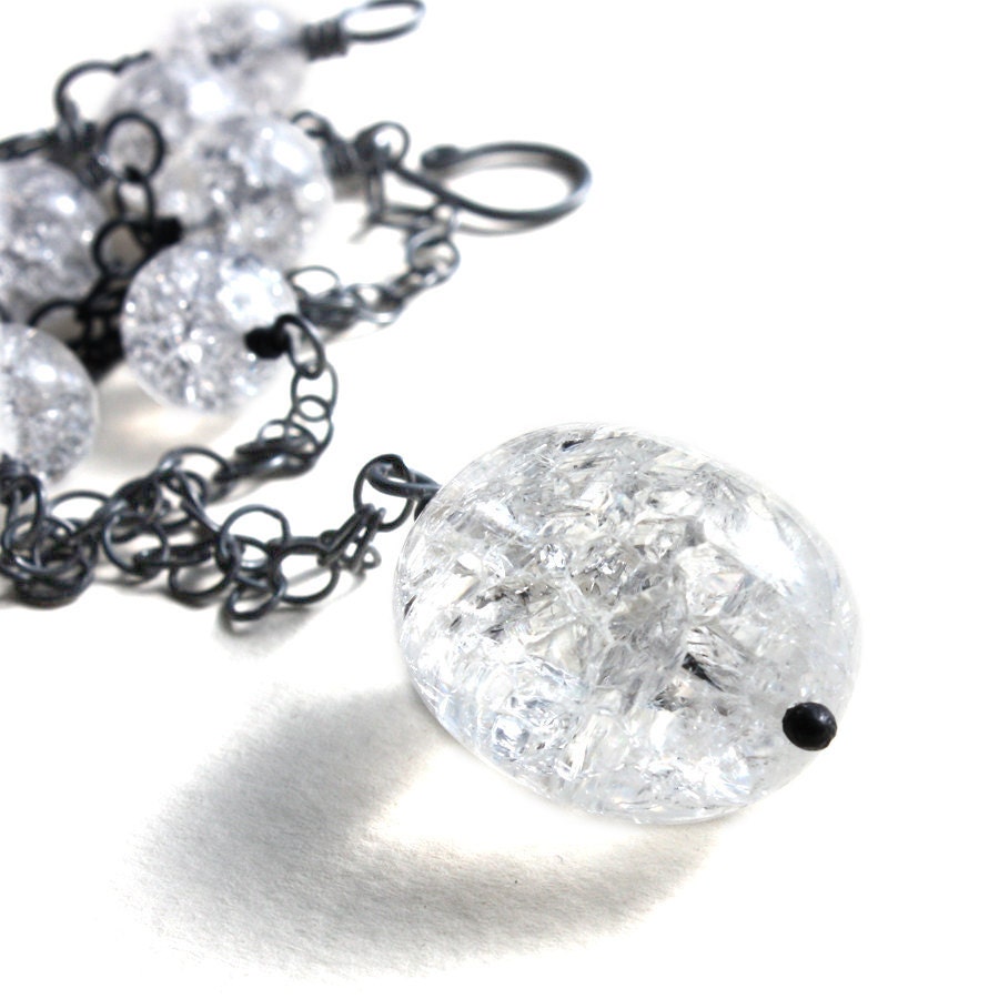 Ice Quartz Necklace Sterling Silver Dark Oxidized  - December Snow