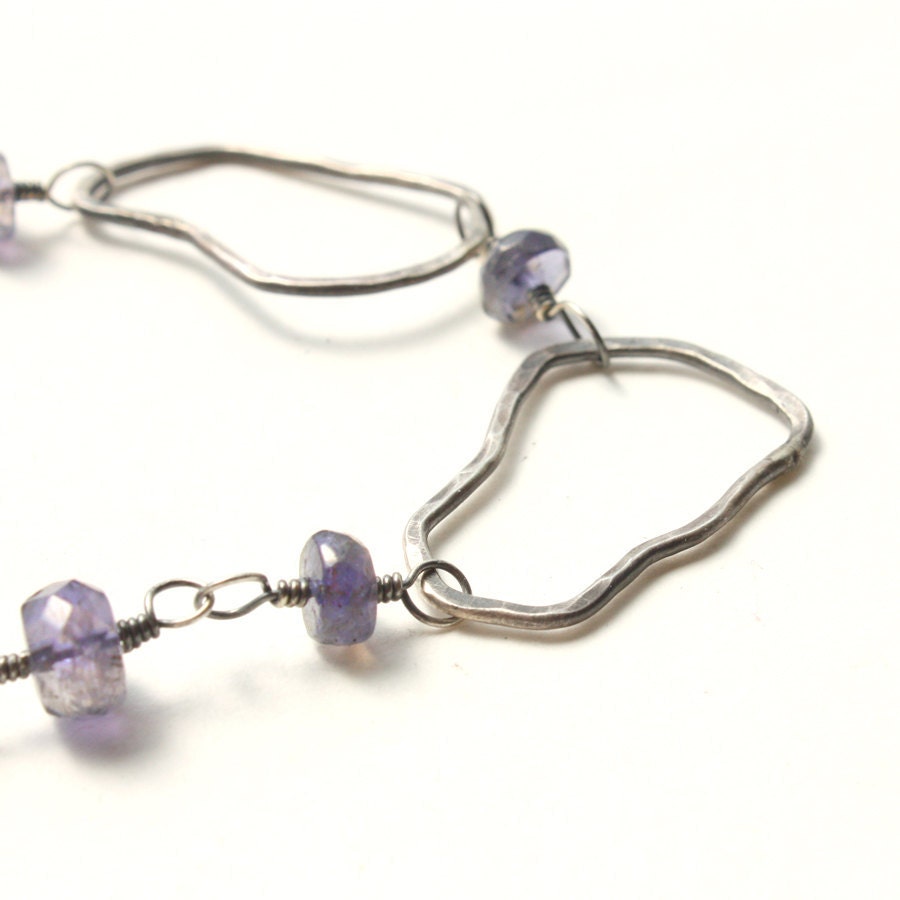 Iolite Bracelet Sterling Silver Hammered Metalwork Clouds  -  Lonely
